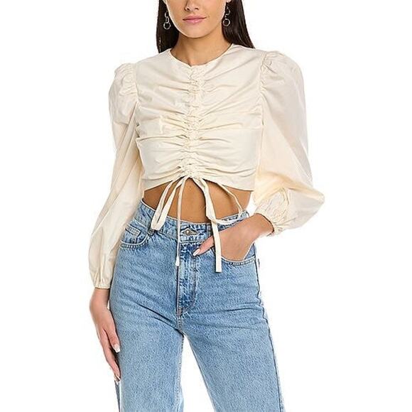 Keepsake Remark Top Ruched Puff Sleeve Cream - S - Picture 1 of 5